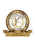 American Association of Attorney Advocates 2024 Top 10 Female Attorney Award badge for Family Law